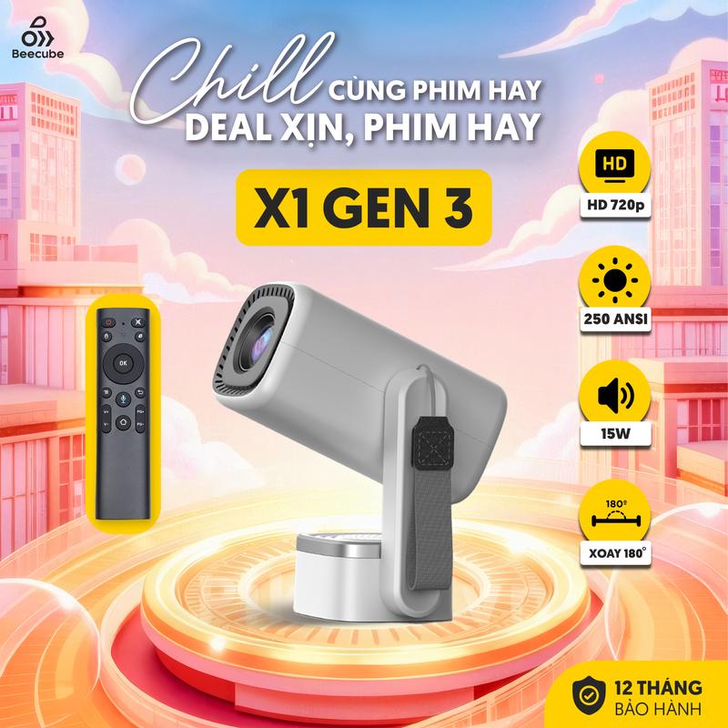 {BEECUBE LIVE} Máy Chiếu Mini Cao Cấp Beecube X1 Gen 3 - Bảo Hành 1 Đổi 1 Trong 12 Tháng Máy Chiếu Tích Hợp Âm Thanh 15W Projector Xem Phim
