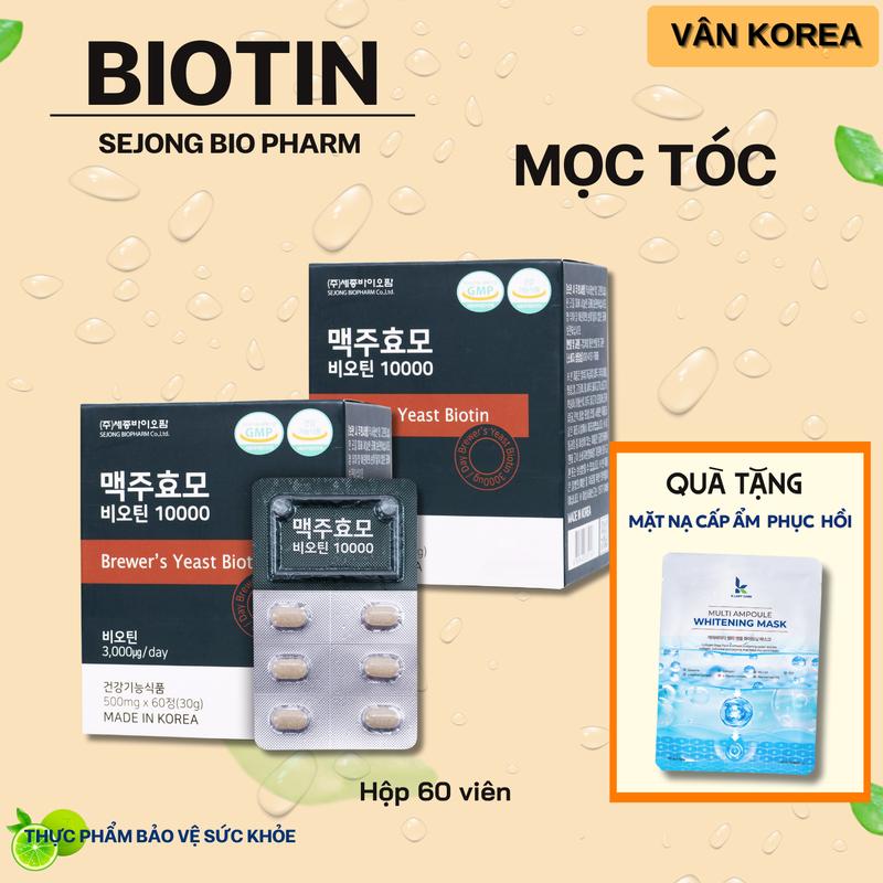 V68.Viên uống Biotin hỗ trợ mọc tóc Sejong Bio Pharm Hàn Quốc Hộp 60 Viên [ Combo 2 hộp ]- Chăm Sóc Tóc Chắc Khỏe và giảm rụng ( Tặng 2 nạ K Lady Care )