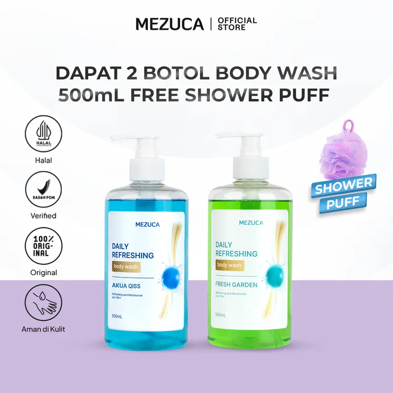 [EXCLUSIVE B.BLEK] Dapat 2 Sabun Mandi Mezuca Daily Refreshing Bodywash BPOM Free Shower Puff 3