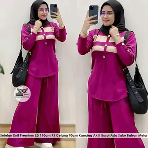 One Set Rajut Busui Melva Bahan Knit Premium Adem LD 110cm PJ Celana 90cm Simpel Modis