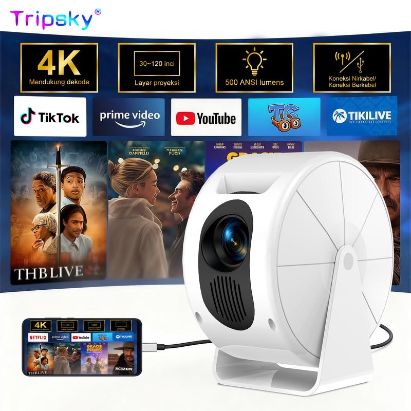 Tripsky Proyektor T269mini 4K Ultra HD Layar 1080P Kincir Ria 360 ...