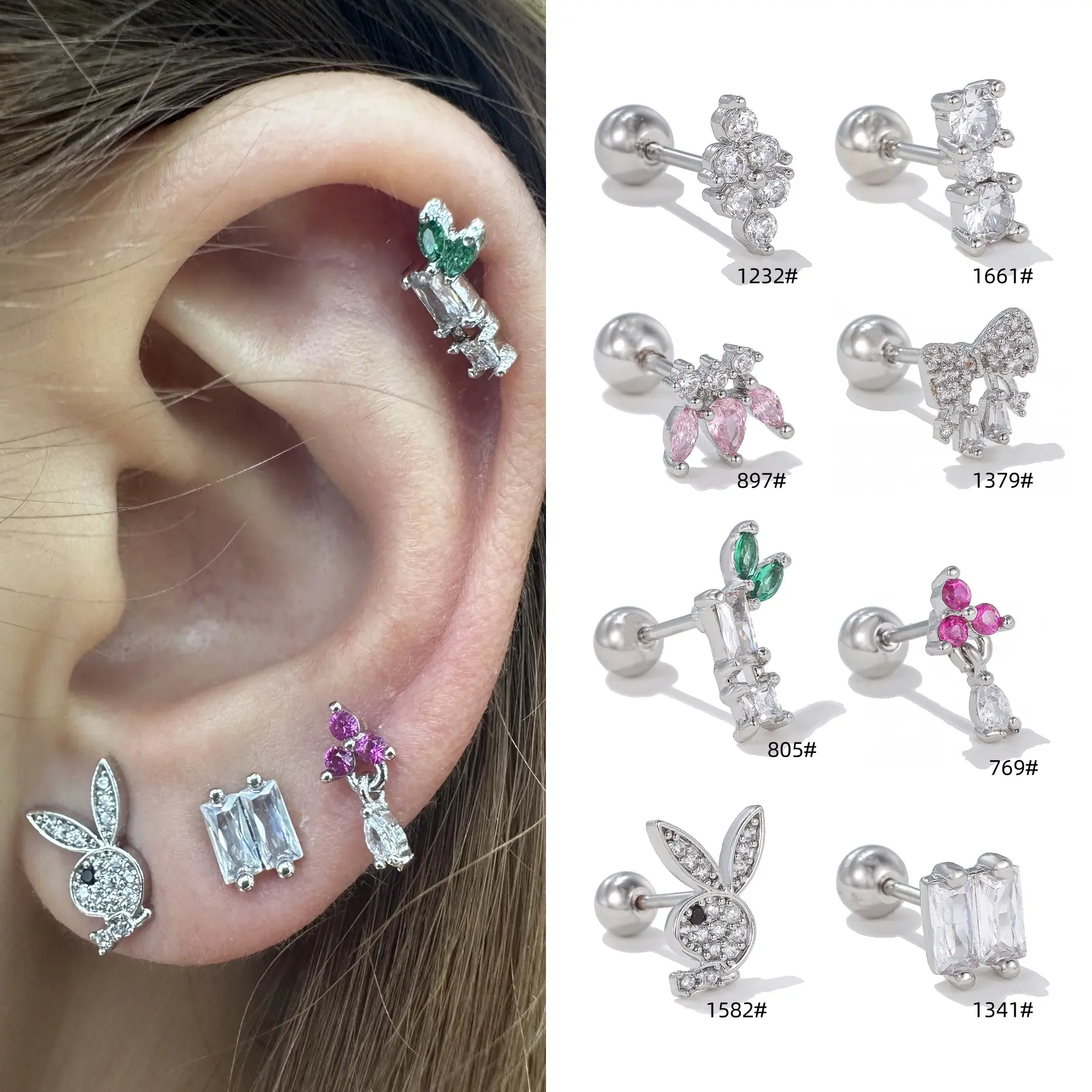 Bông Tai Thép Titan G23, Đồ Trang Sức Đinh Tán Thắt Nơ Thỏ, 1 Chiếc Nữ