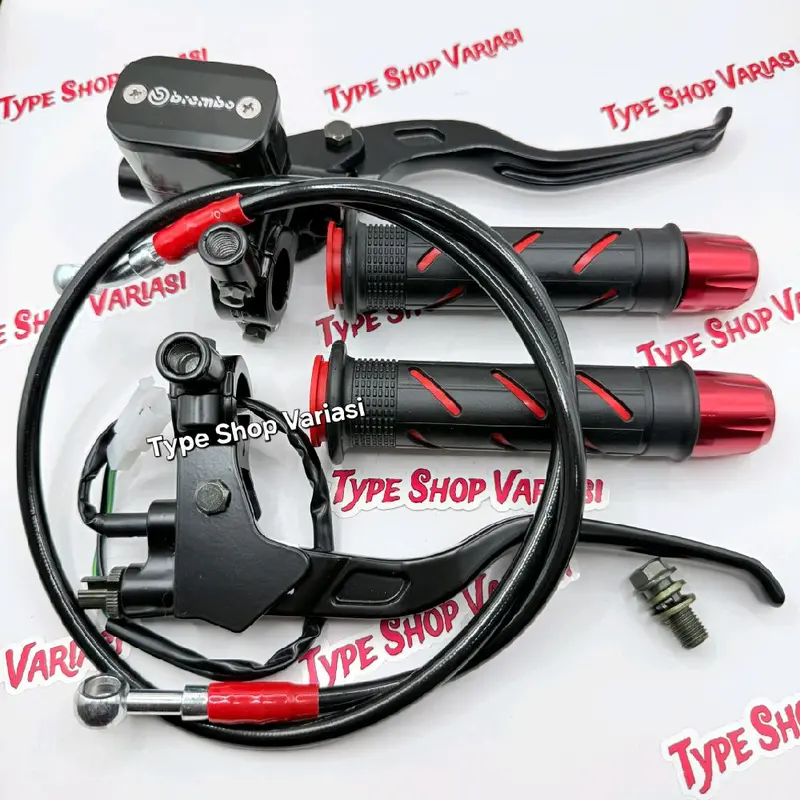 Paket 4in1 Master Rem Tabung Tipe Kotak + Handgrip Sisik + Jalu Stang Cnc + Selang Rem 95cm Universal Handle Kopling Motorcycle - Termurah Dan Berkualitas COD 0