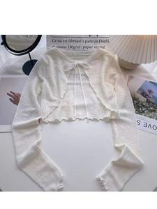 Cárdigan de verano para mujer, delgado, con protección solar y encaje, tejido de punto, estilo coreano, manga farol, chaqueta corta casual