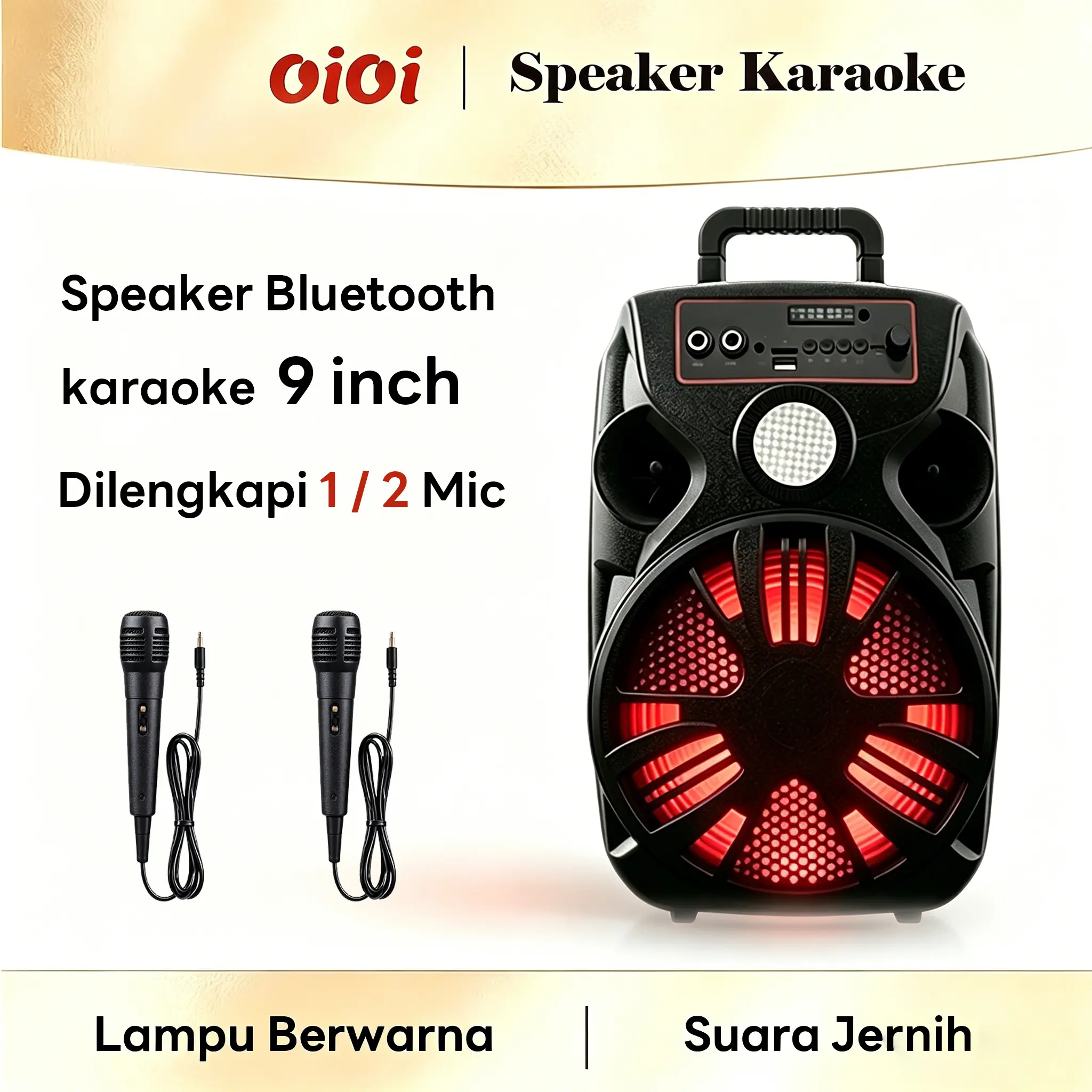 Speaker Bluetooth Karaoke Set 9 Inch Dengan Mic Lampu RGB Warna Warni Speaker Portable Wireless Cocok Indoor Outdoor Suara Bass