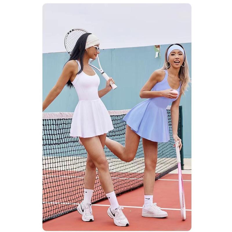 Outdoor Sports Tennis Skirt One-Piece Slim-Fit Anti-Exposure Fake Two-Piece Shorts One-Piece Fitness Yoga Wear Suit for Women 2