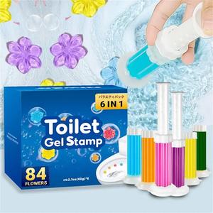 ポータブルトイレ用クリーニングジェル、花柄デザインのトイレクリーナー（6個／60個入り）、家庭用トイレ掃除用品、夏に欠かせないアイテム
