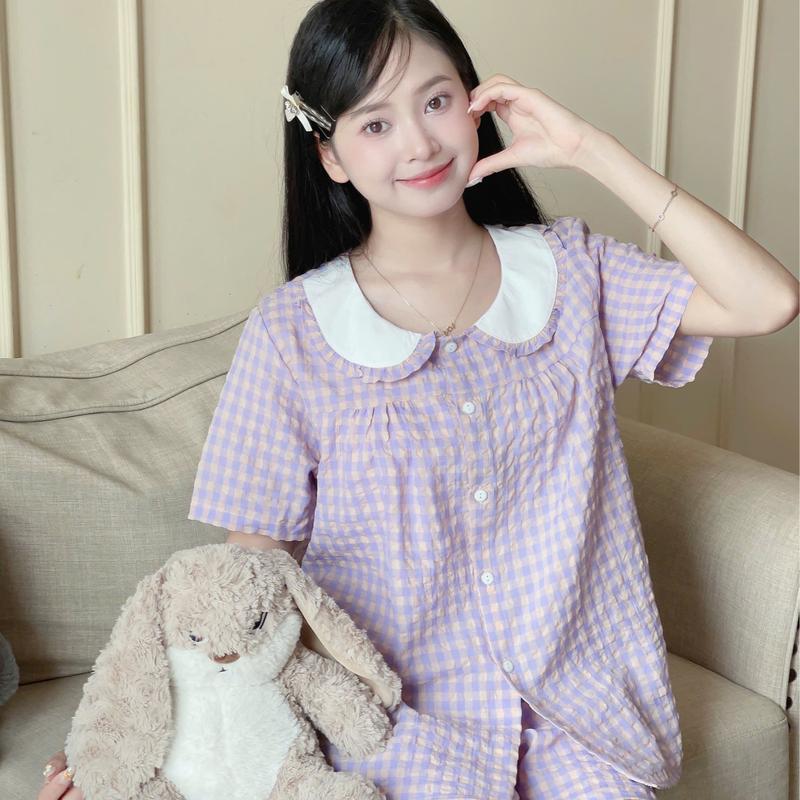 [JANE STORE] Bộ Đồ Nữ Kẻ Caro - Set Đồ Mặc Hè Nhiều Màu Chất Đũi Nhăn Mềm Mại, Thoải Mái KS20