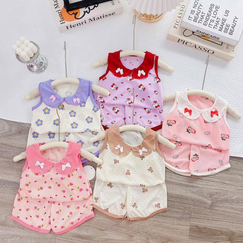 Com Bo 3 bộ _ 5 bộ đồ bé gái chất tăm lạnh mềm mát Đồ bộ bé gái dễ thương từ 5-15kg 0