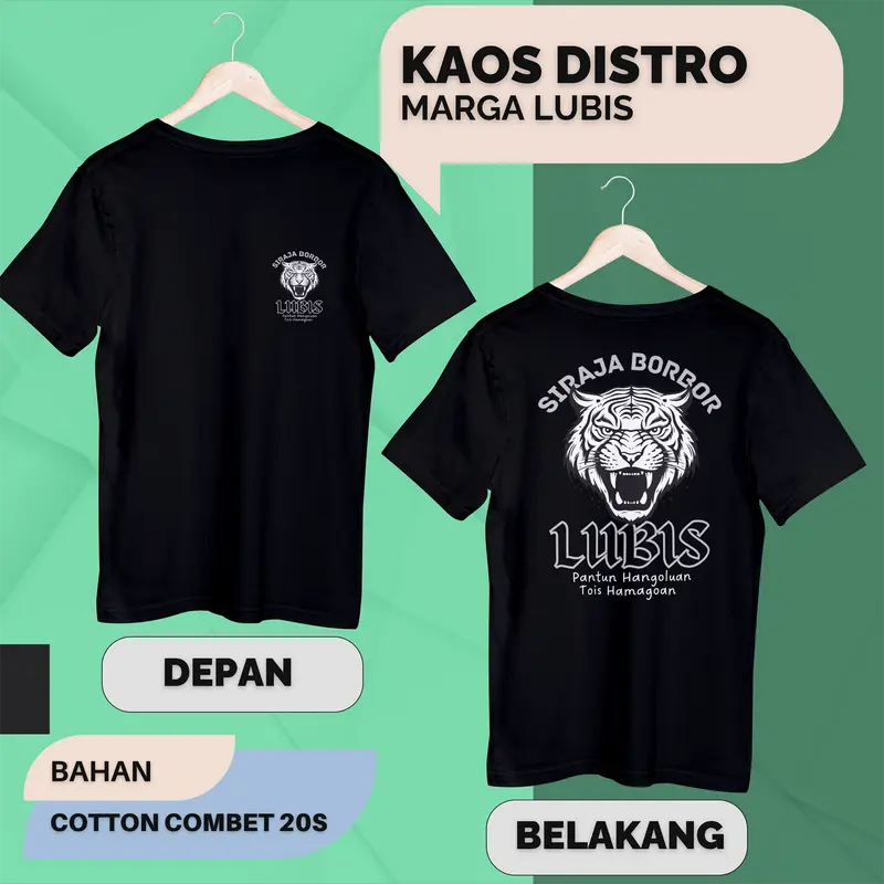 Kaos Marga Lubis siraja borbor bahan cotton combed 20s design depan dan belakang Pria Baju Distro Hitam Oblong Katun Wanita Polos Pendek Keren Unisex Atasan Cowok Dewasa Sablon Motif Kata Tulisan 0