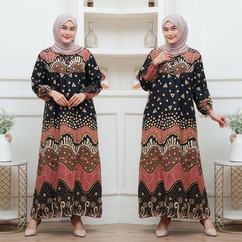 Gamis Batik Gamis Terbaru Bahan Rayon Dress Cantik Busui Bumil Wanita Muslim Lebaran Motif 2
