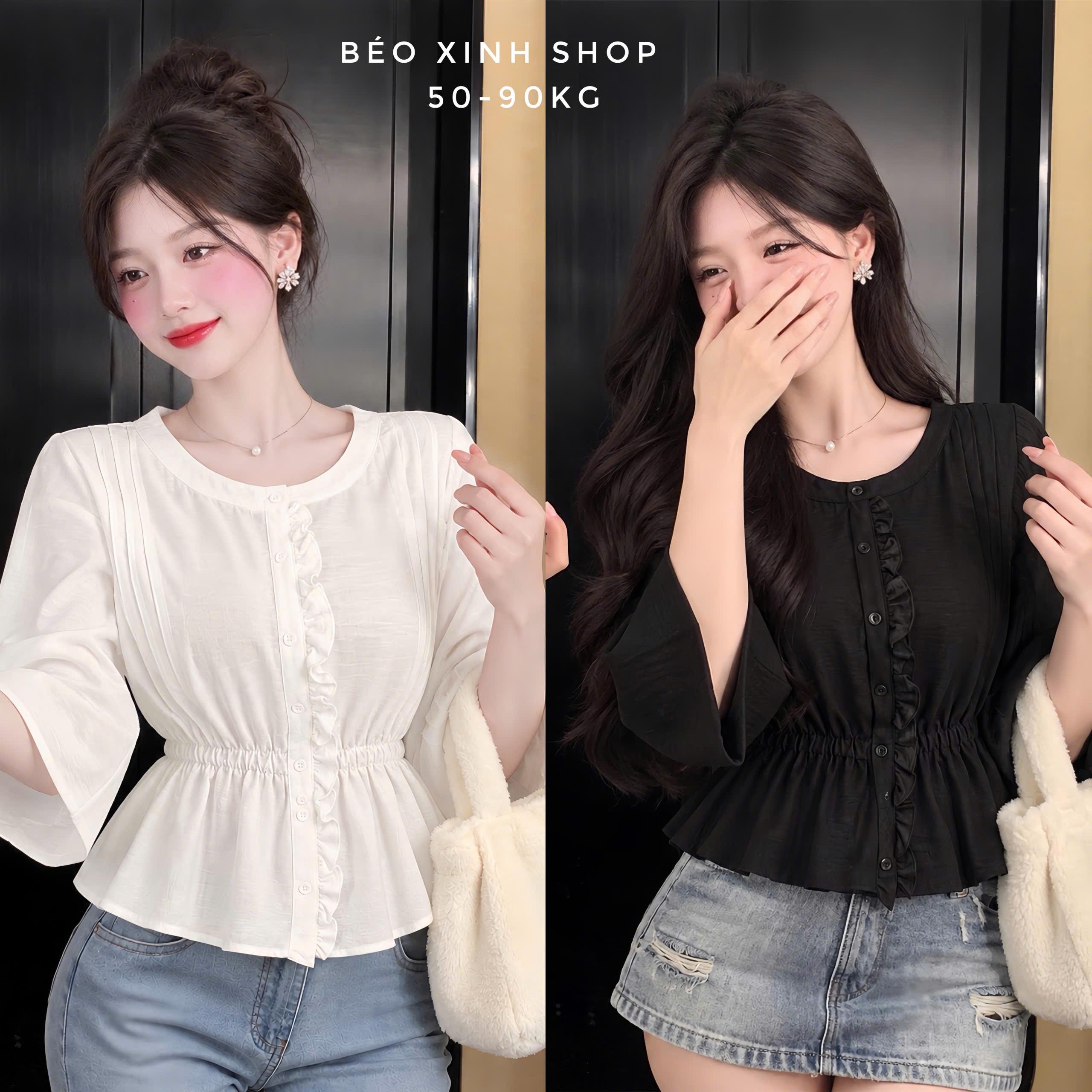 Áo Đũi Cotton Nữ Cổ Tròn Bèo Trước Chiết Eo Tôn Dáng Tay Loe Bigsize Béo Xinh Shop 50-90Kg - B.1893