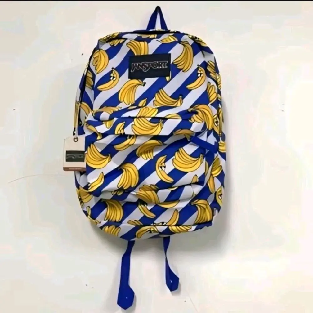 Tas Ransel Distro Backpack  Dengan Motif Gambar Banana Untuk Pria wanita Bisa Buat Sekolah Fashion Casual desain Terlaris