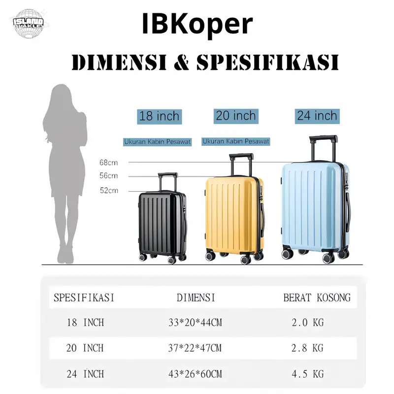 [IBKoper] Koper 18/22 inci Perjalanan Terbaru  Koper Modis, Berkualitas Tinggi, Kokoh, Roda Berputar 360 Kabin 3