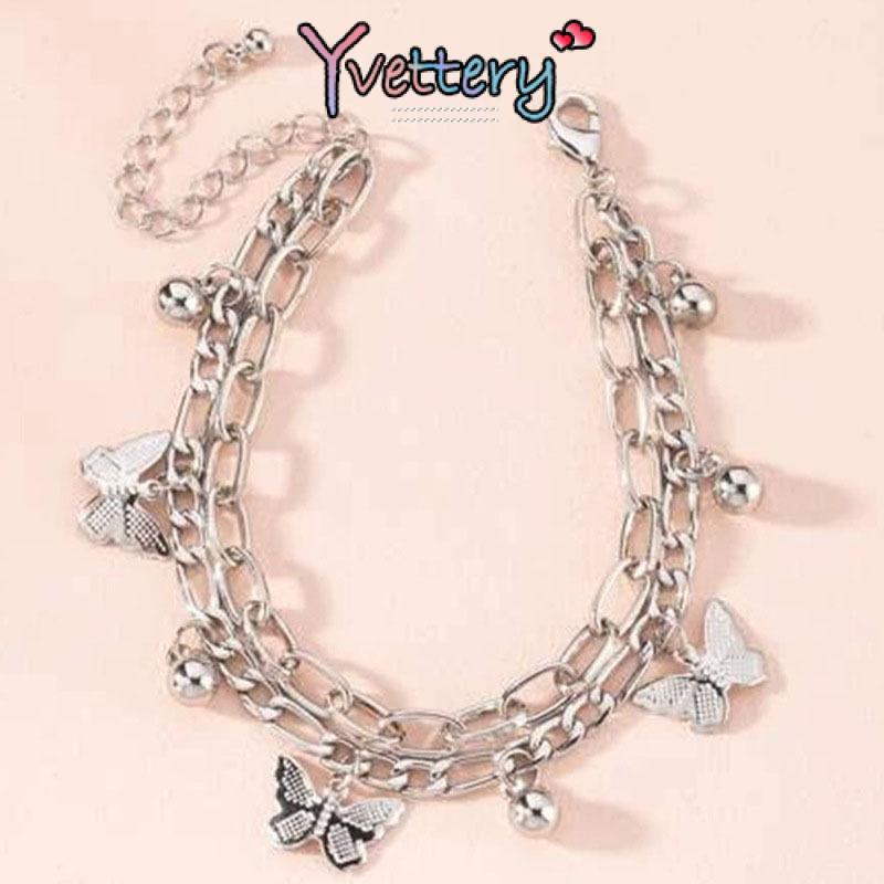[❤️COD]Fashion Manis Gelang Bola Kupu-kupu Temperamen Sederhana Gelang Lapisan Ganda Rumbai—Yy 4