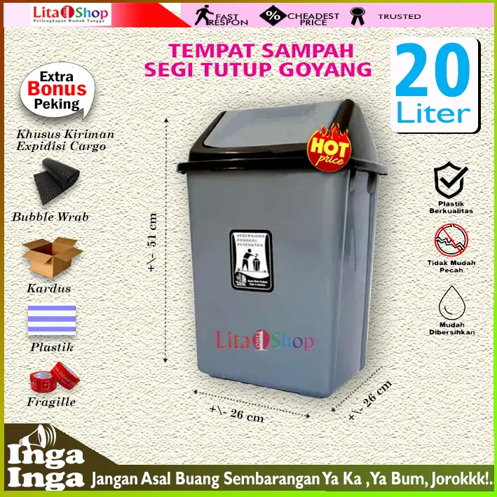 Tempat Sampah Segi Tutup Goyang 20 Liter