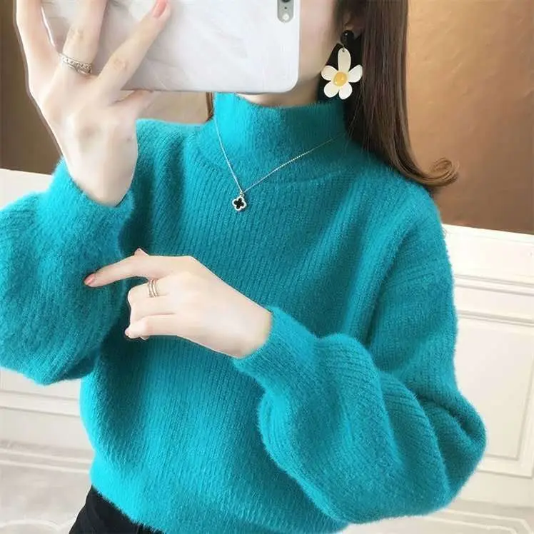 Áo Len Nữ, Lông Chồn Nhân Tạo, Áo Len Áo Chui Đầu Mùa Thu Và Mùa Đông, Phong Cách Thường Ngày Tay Phồng Ngắn, Áo Len Mặc Trong, Dày, Không Xơ Vải Women Top