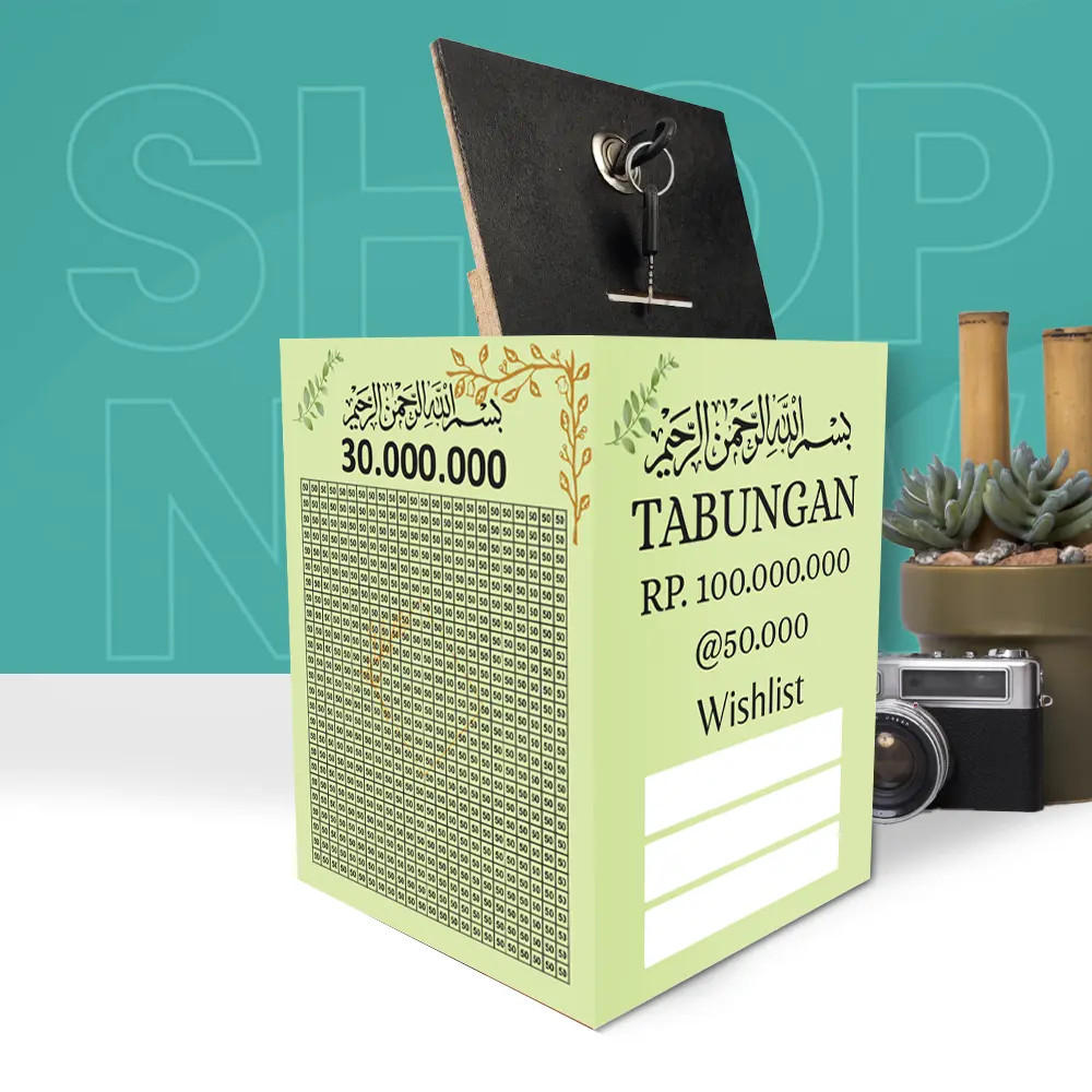 Celengan Bismillah Target  100 juta 50k Jumbo Besar Kunci Termurah Tempat Nabung Uang Celengan Besar Bahan Kayu Kuat Unik 15X15X20 Cm ANTI RAYAP Terbaru