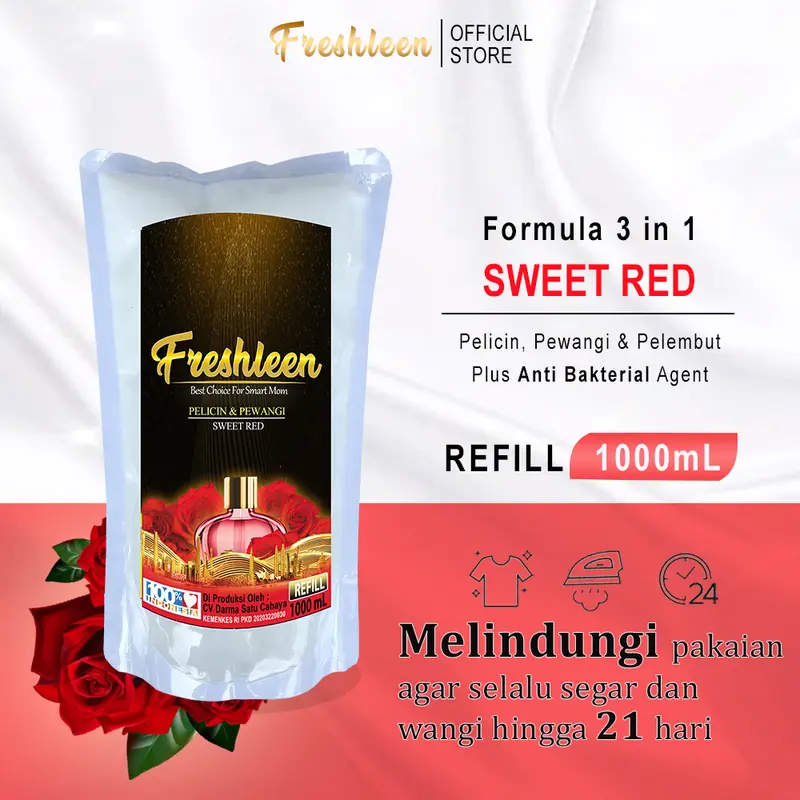 FRESHLEEN Pewangi Setrikaan Laundry Pelicin Setrika Sweet Red 1 Liter Refill 0