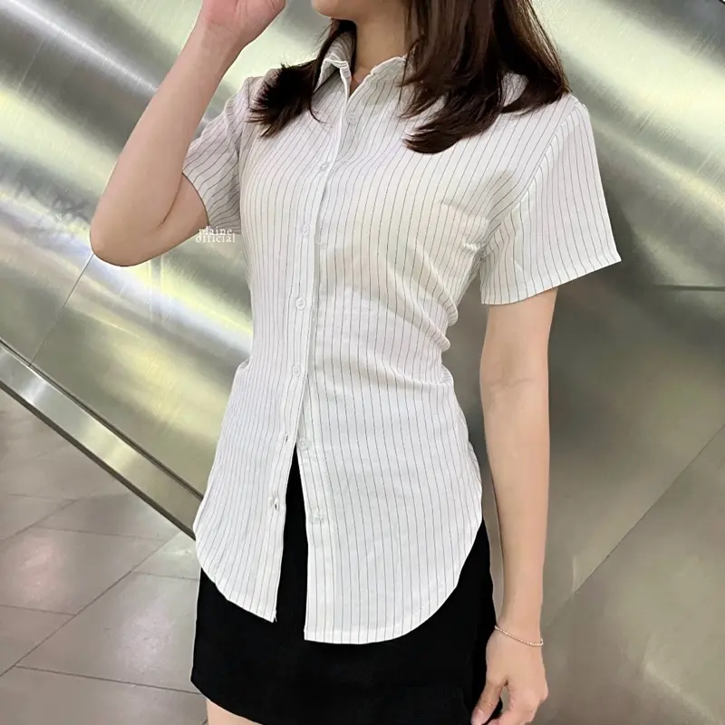 PLAINE - Deia Shirt | Korean Top - Atasan Formal Vest Wanita Atasan Fitted Classy Kemeja Lengan Pendek Fit Body Casual Cewek 3