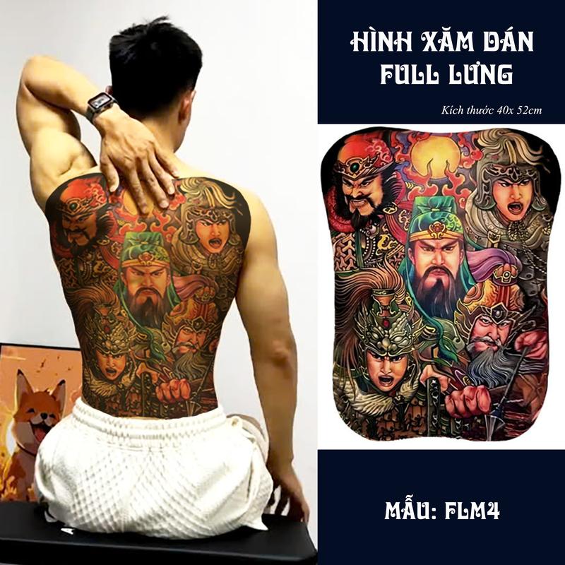  Hình xăm dán full lưng ngũ hổ tướng chống thấm nước dùng được 3-5 ngày kích thước 40x52cm 