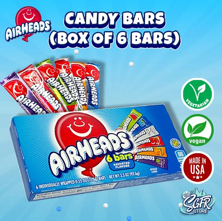 Airheads Candy Bars 6 Bars Assorted Flavour Candies Sweet Snack