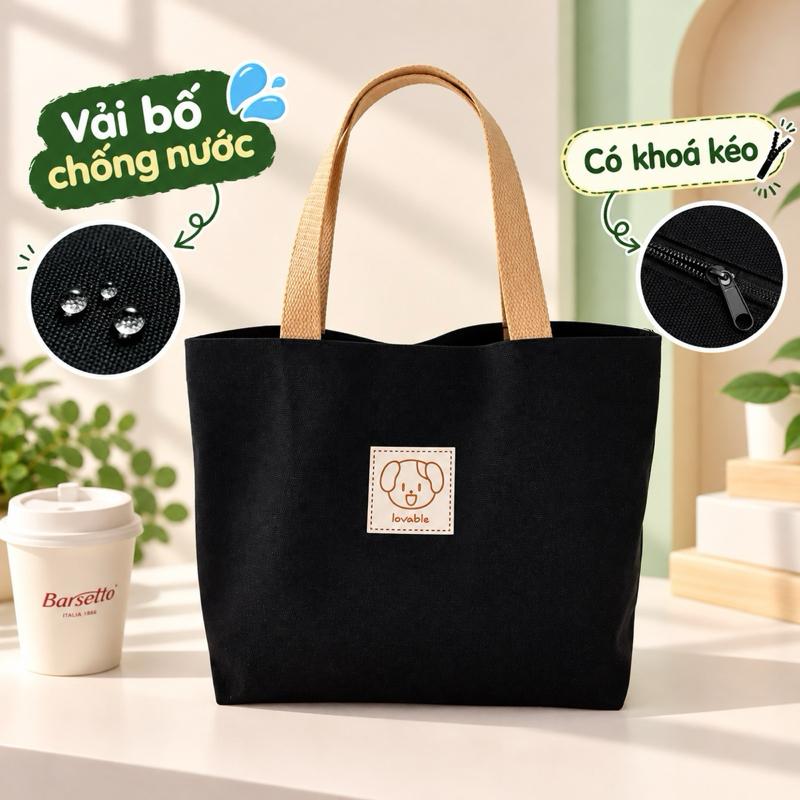 Túi tote đeo vai dễ thương, túi vải tiện lợi, đựng đồ lặt vặt, sổ khám bệnh. Vải bố pvc Bag Nữ Chữ Nhật Hình Chữ Nhật Da Nhung 004