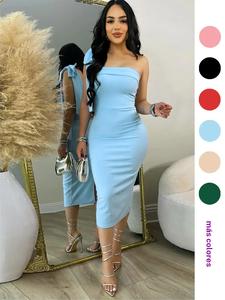 Vestido halter de un solo hombro con lazo para mujer, vestido de verano entallado, elegante vestido de fiesta, ropa casual sexy