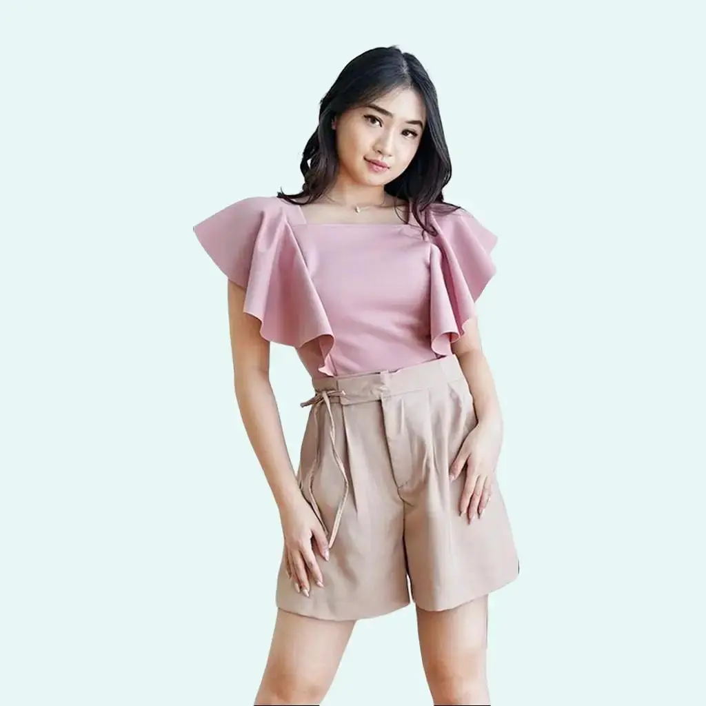 KHARIZKA - Atasan Wanita Hyuna Top Blouse Atasan Wanita Ruffle Casual Baju Cewek Dewasa Pendek