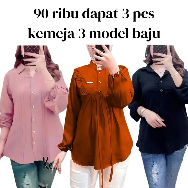 Paket Usaha 90 ribu dapat 3 pcs 3 model baju kemeja & blouse crinkle airflow kemeja  viral blouse baju floral 0