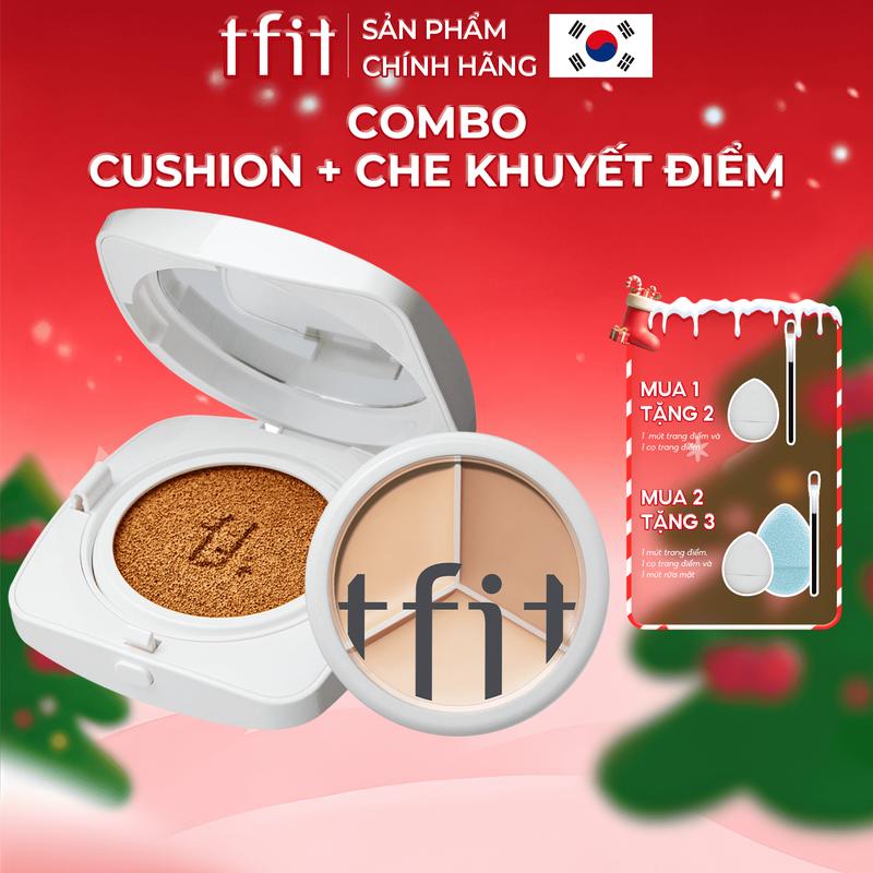 Combo makeup tự nhiên Tfit Kem che khuyết điểm 3 trong 1 15g và Phấn nước Cushion che phủ mịn lì LAYERING FIT COVER CUSHION EX 12g