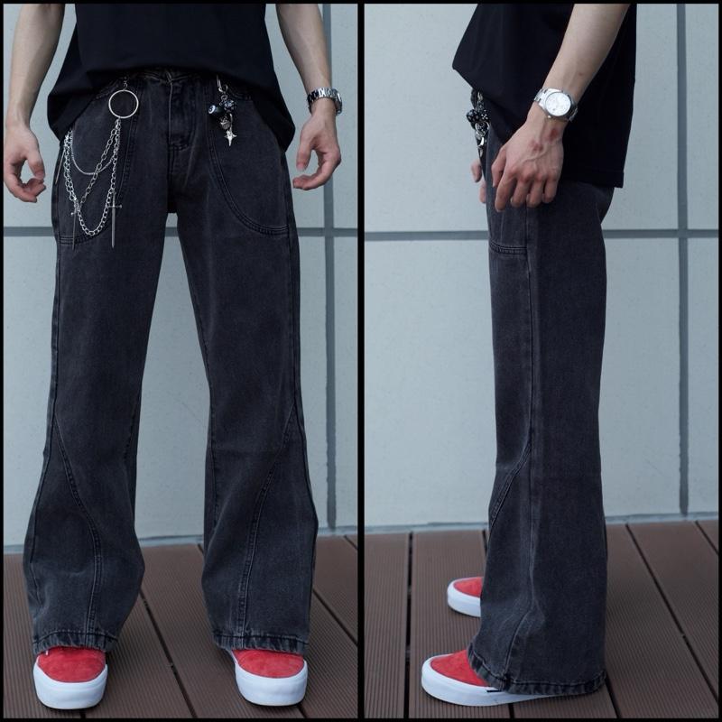 Quần jean ống loe màu xám tiêu phong cách douyin nam nữ THEI-WON Pants Menswear 2