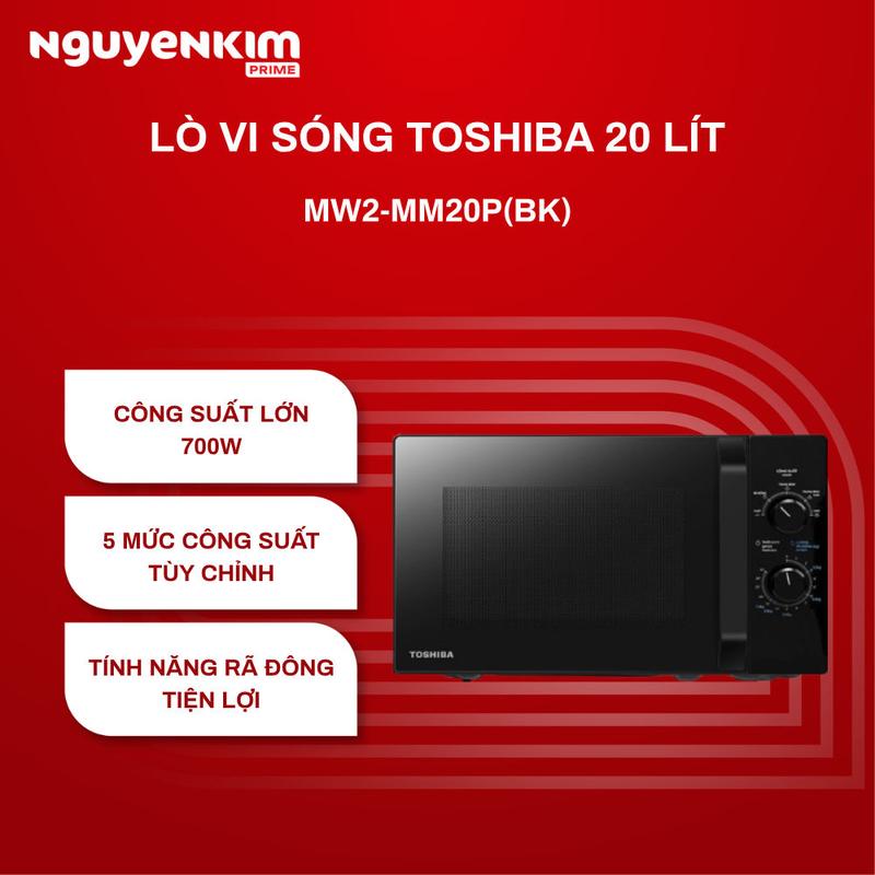 Lò vi sóng Toshiba MW2-MM20P(BK) 20 lít, 700W, chức năng rã đông và hâm nóng