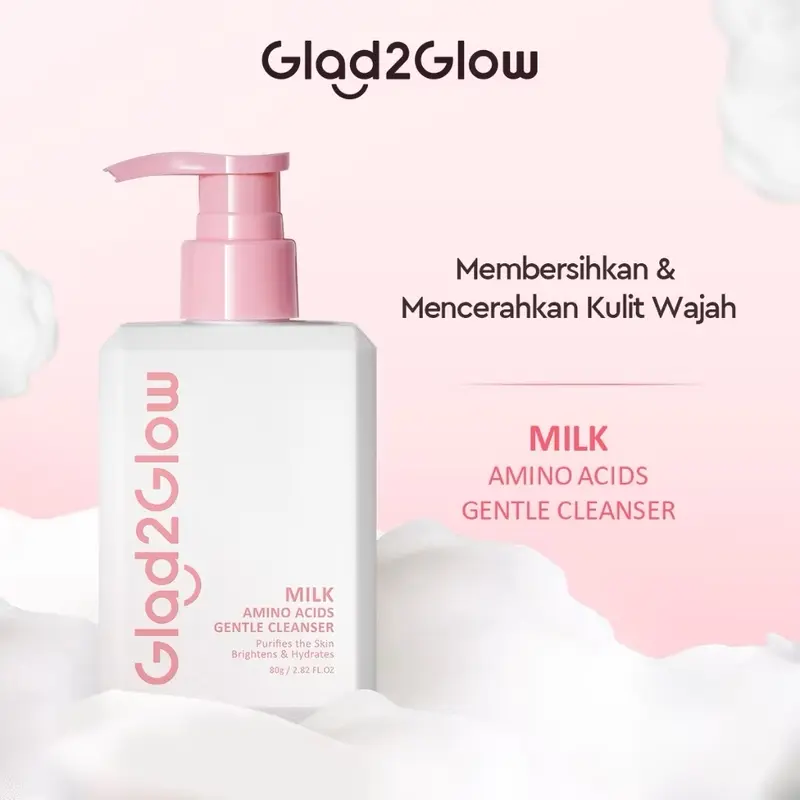 Glad2glow MILK AMINO ACIDS BRIGHTENING CLEANSER Cleansing Hydrating Pencerah Facial Wajah Perawatan Membersihkan Berminyak Kotoran 0