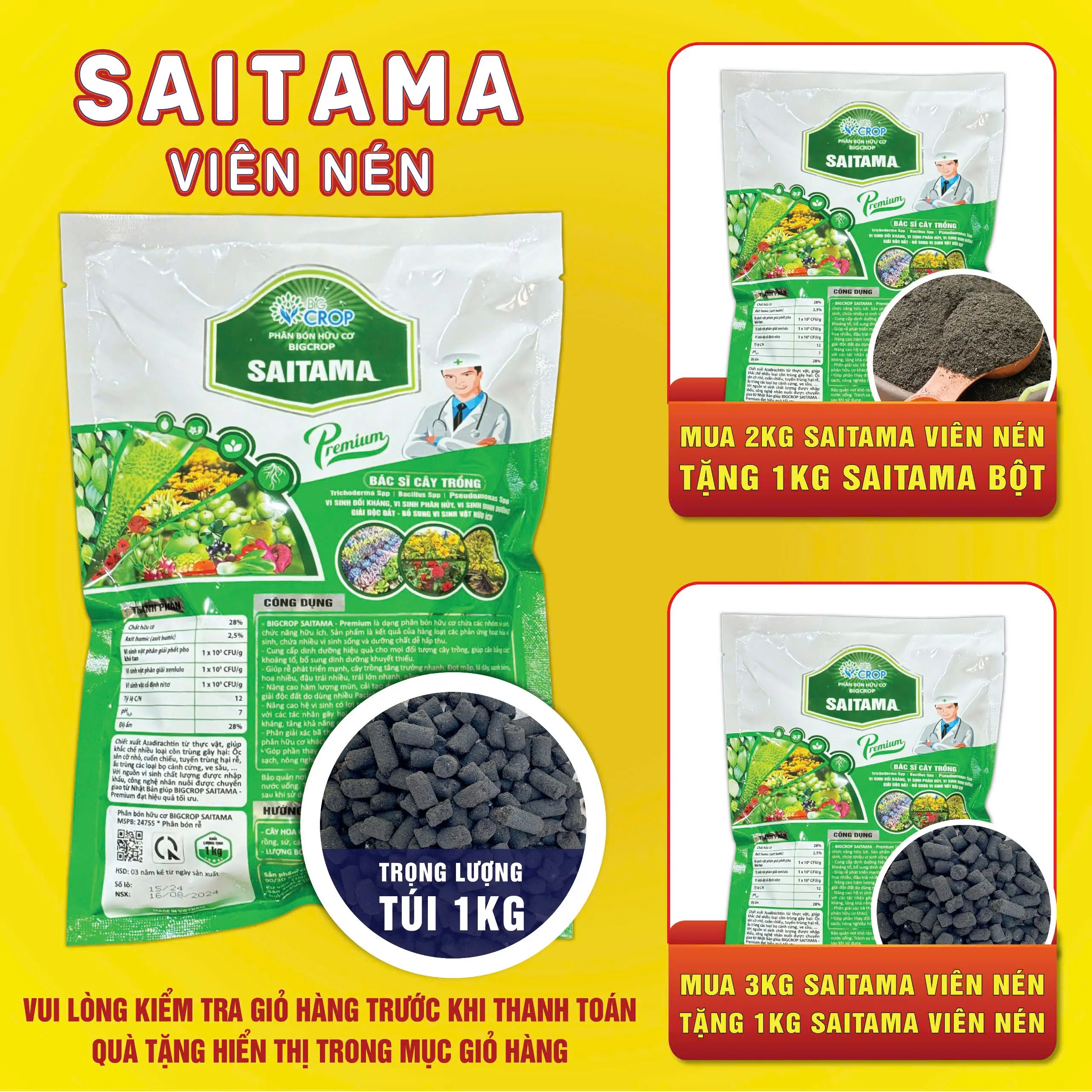 1Kg Saitama (Viên Nén)- Phân bón hữu cơ tan chậm dành cho hoa lan và cây trồng