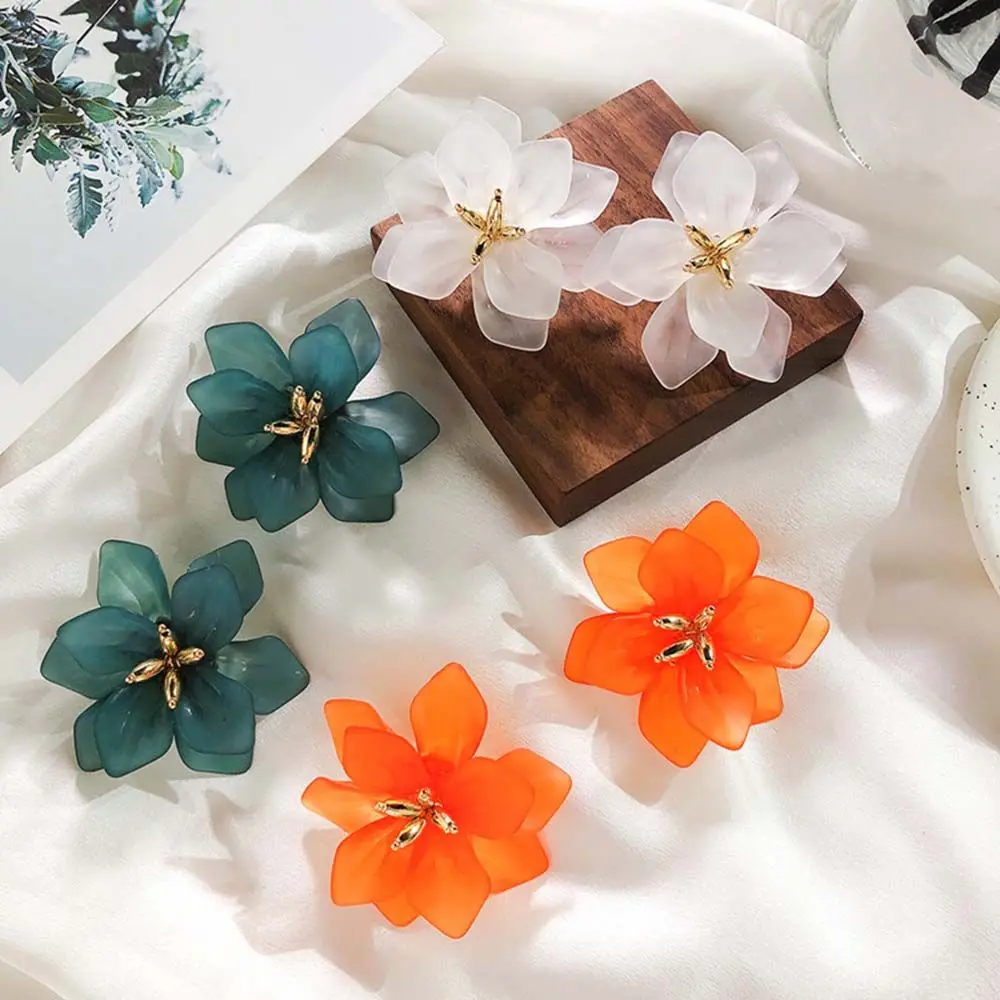 Exaggerated Sweet Creative Design Big Flower Shape 1 Pair Gifts For Women Girls Personality Petals Orange White Green Color Drop Earrings Accessories Jewelry Studs Earrings