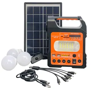 Terbaru Portable Solar Generator System with 3 Bulbs Lighting Kit Mini 6W Solar Panel Outdoor Emerge