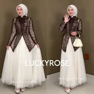 Nersa Outer Tunik Janggan Kebaya Brukat Tille Brokat Lengan Panjang Kebaya Tunik atasan outher brukat Outer Brokat Bordir Kondangan Lebaran Raya Outer Brocade Outer Lace Bridesmaid Wisuda Outer Pesta outer tunik renda brokat tunik brukat