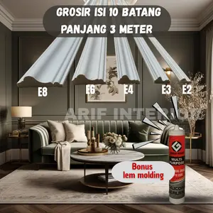 Grosir Isi 10 PCS Moulding PVC Eropa Panjang 3 Meter Bahan PVC Khusus Arif Interior Cocok untuk List Dinding Plafon  Bonus Lem