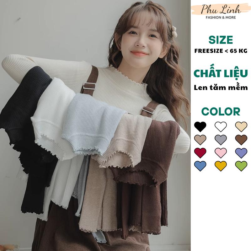 MS236 Áo len tăm nữ viền bèo xinh xắn cao cổ 3p mềm mại Top Women Dài Tay