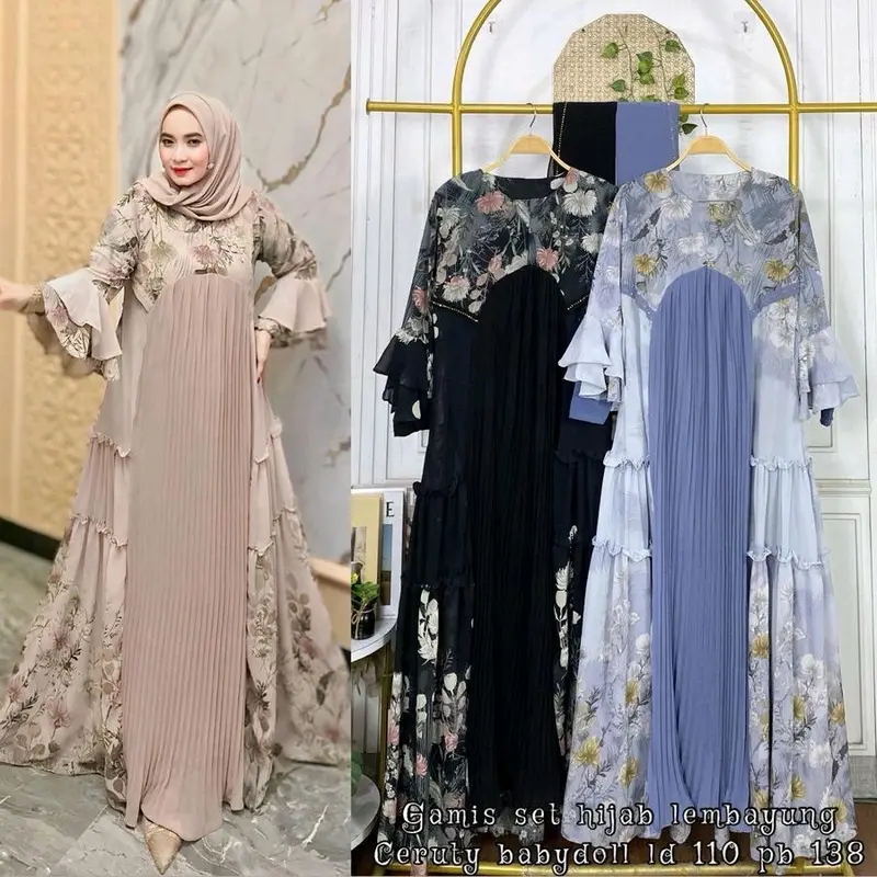 Safika gamis ceruty set hijab by Rizam 2