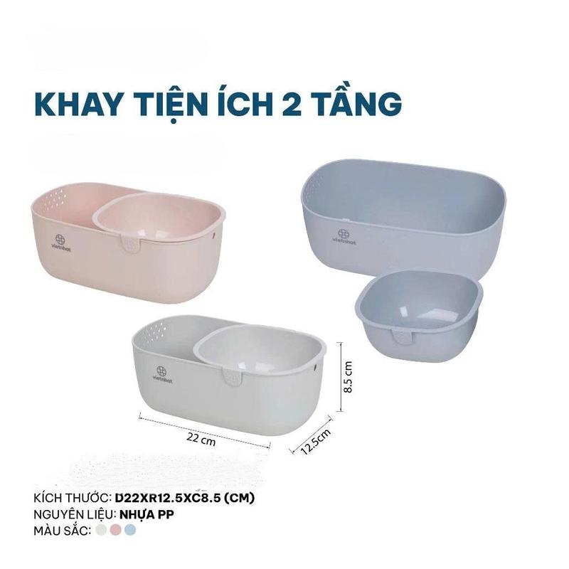 Khay tiện ích 2 Tầng ,Khay Rổ Nhựa Đựng Hoa Quả, Bánh Kẹo Đồ ăn Nhẹ 2 Tầng Sạch…