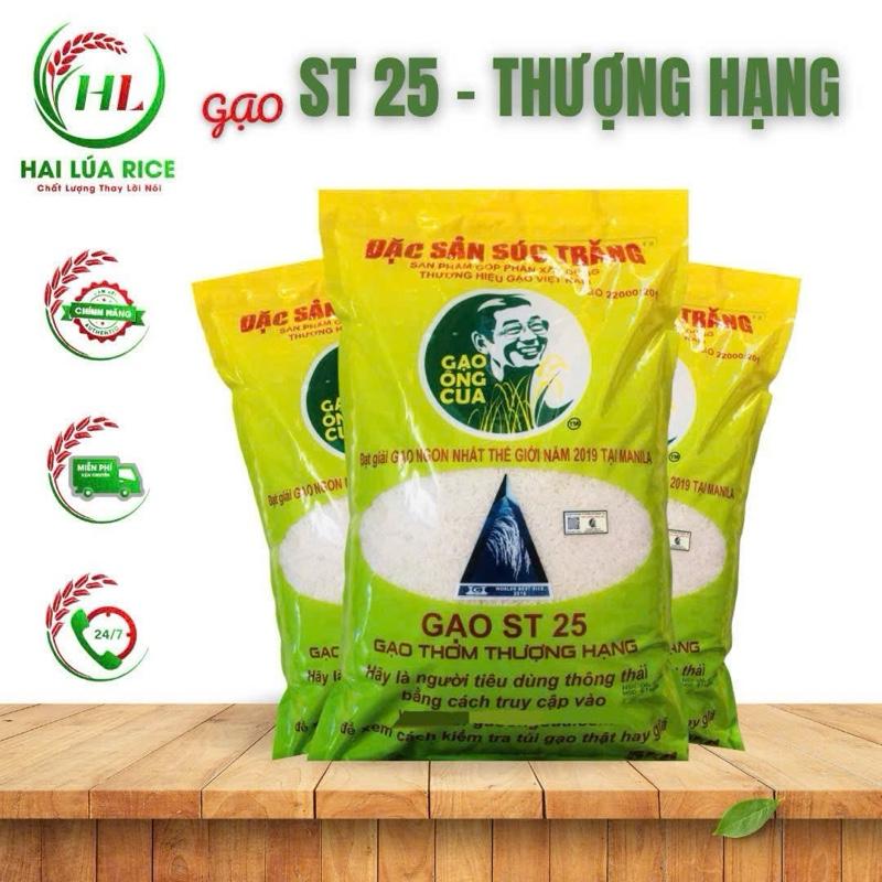  Gạo ST25 ông cua 1 túi 5kg   gạo dẻo ngọt cơm thơm nhẹ   phân phối bởi HAI LÚA. RICE 