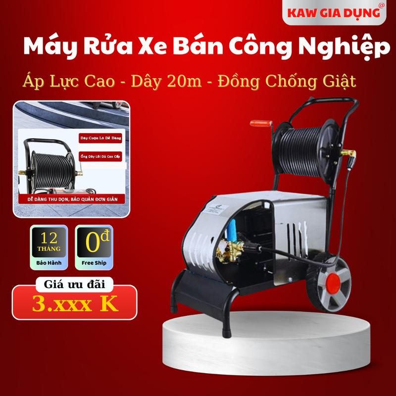KAW Máy Rửa Xe Bán Công Nghiệp K4000 Áp Lực Cao Dây Dài 20m Động Cơ Đồng Chống giật an toàn - Bảo Hành 12 tháng Lau Xe máy rửa