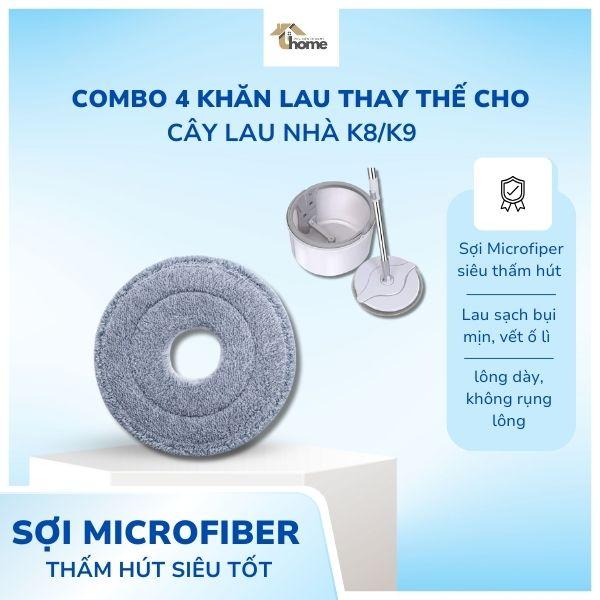 COMBO 2 Miếng vải thay thế bộ lau nhà K8/K9/MOP-Bông lau bộ lau nhà tách nước bẩn - Miếng giẻ lau tròn thay thế
