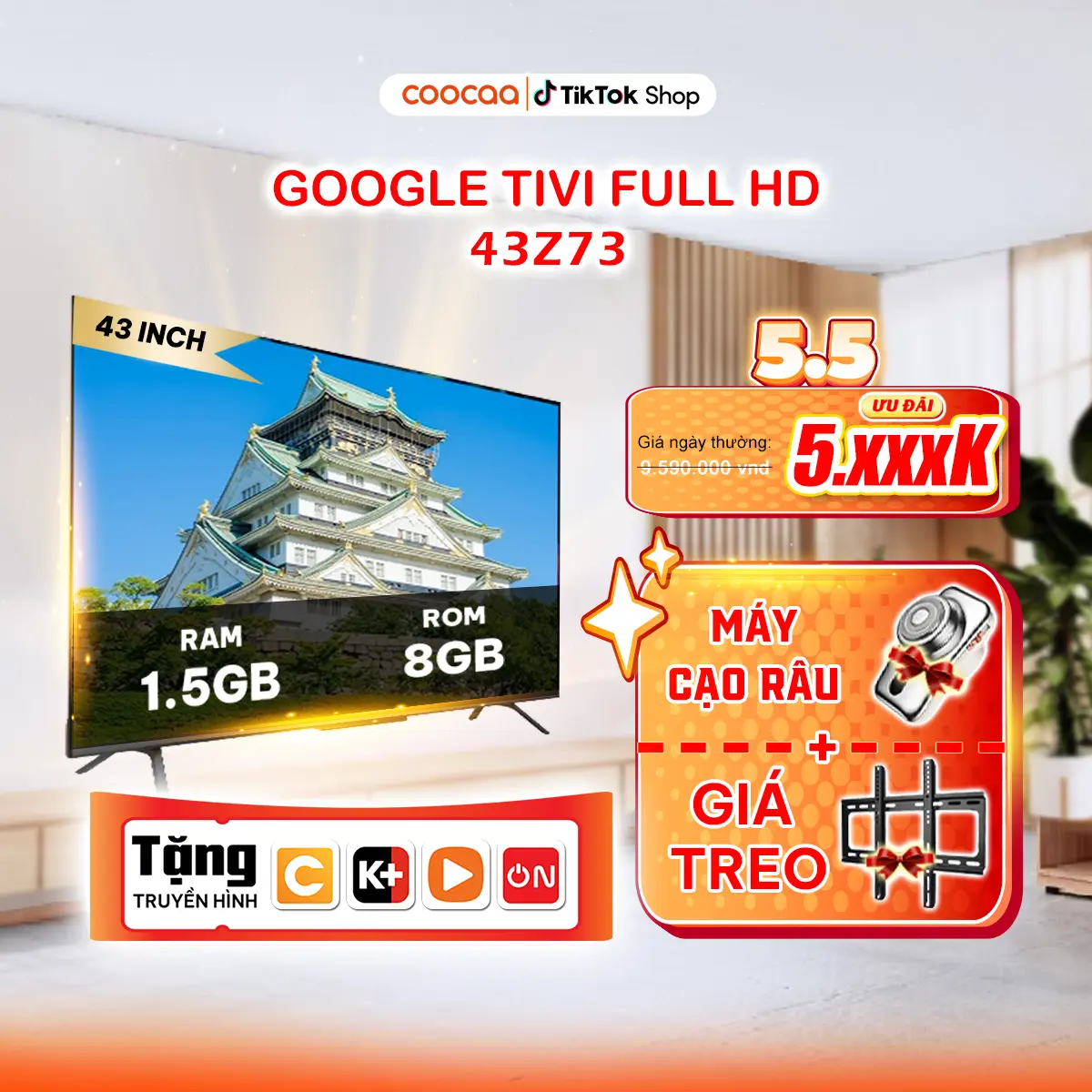 【TẶNG GIÁ TREO + MÁY CẠO RÂU】Coocaa Google Tivi 43Z73 43 Inch - Độ Phân Giải Full HD - Bảo Hành 2 Năm - Remote Điều Khiển Giọng Nói – Bluetooth - Kho Tàng Ứng Dụng  - Kết Nối Wifi - Âm Thanh Dolby Sống Động - Bảo Vệ Mắt - Netflix -   có youtube - hdr tv