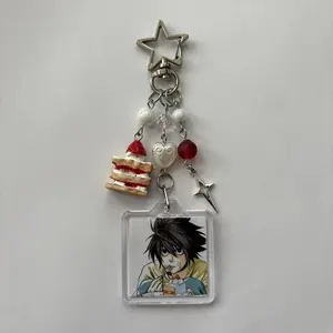 Handmade Anime Death Note L Lawliet Cake Beaded Keychain Bag Charms Aesthetic Handbag Pendant Key Ring Christmas Gift
