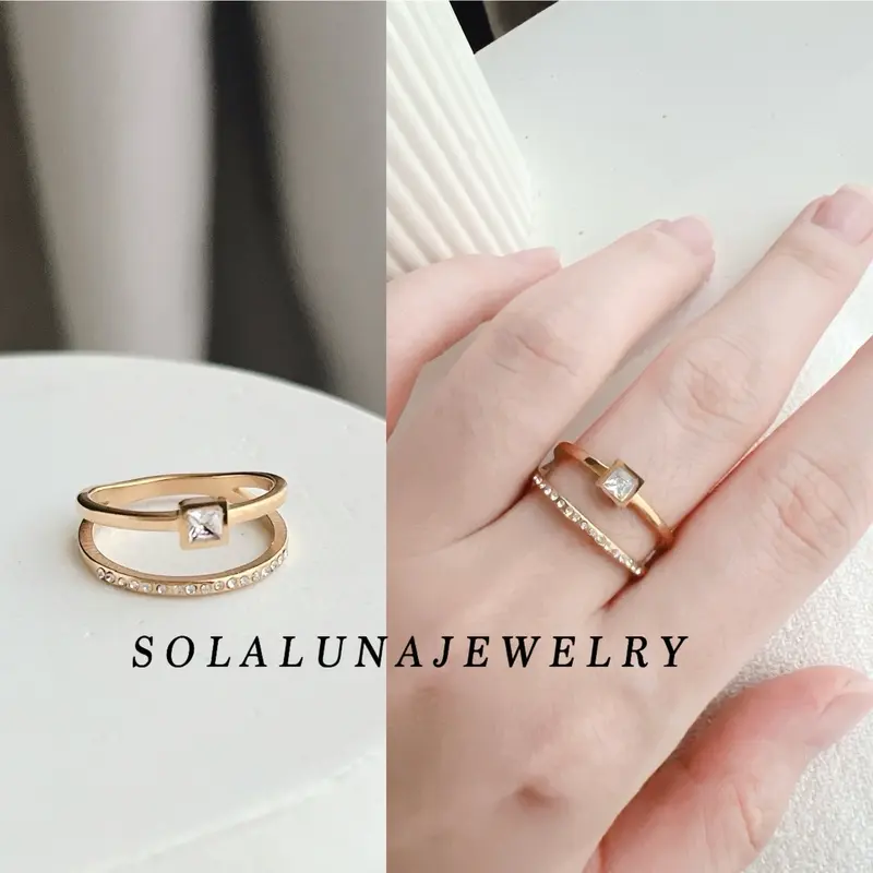 CS-228 Cincin Titanium Wanita MAta Kotak 2 Lapis Anti Karat Tidak Luntur 0