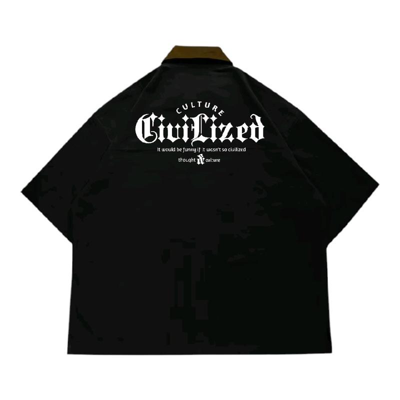 Giovent Work Shirt Zipper Boxy Kameja Kerja Casual Black "Civilized" 1