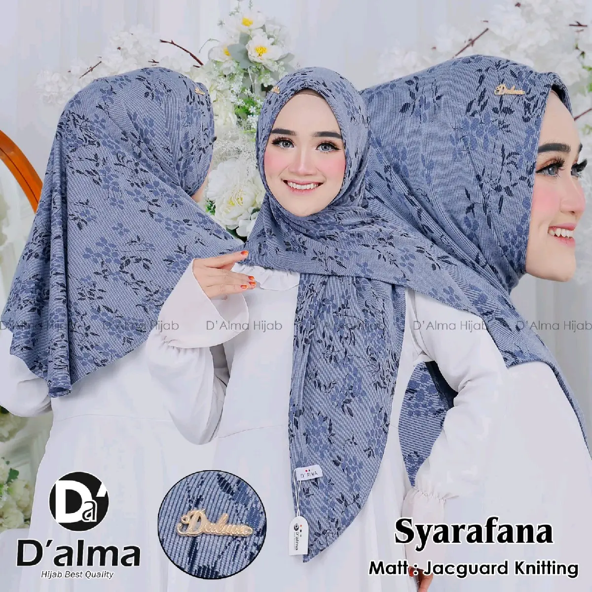 Hijab Segitiga Instan SYARAFANA Matt Knit Motif by D'alma Hijab Wanita Muslim